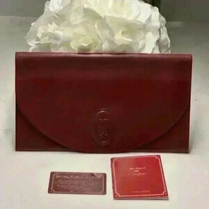 👑👑👑 Luxe Les Must de Cartier Paris Bordeaux Leather Clutch EUC
